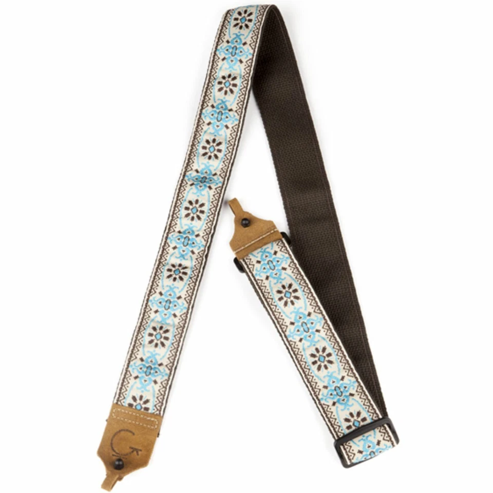 Gretsch G Brand Retro Jacquard Banjo Strap with Leather Ends, Blue/Brown - Image 2 of 3