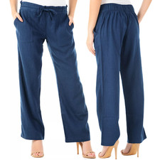 Ladies Linen Trousers Elasticated Waist Summer Casual Holiday Pants Lightweight