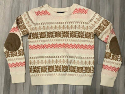 GapKids Fair Isle Sweater w/elbow patches Girls Size: XL (12) Cream #1460S - Image 1 of 4