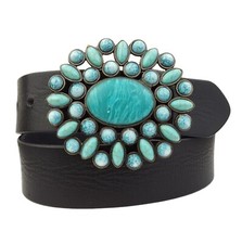 Western Turquoise Buckle with genuine leather belt