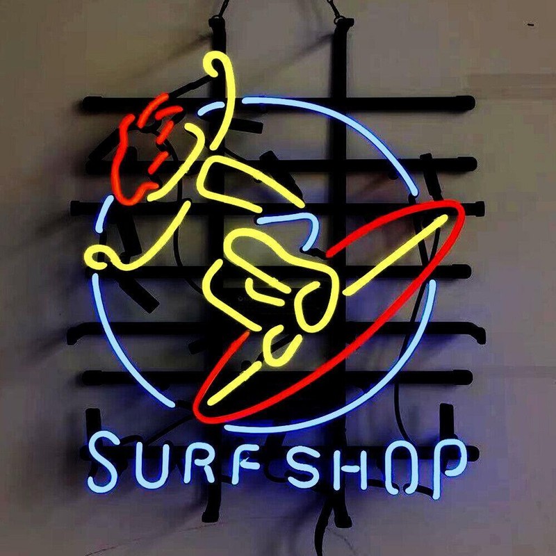 Surf Shop Surfer Open Neon Light Sign Lamp Beer Bar Wall Man Cave Decor A 20x16