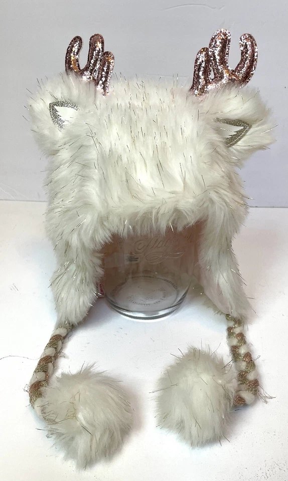 Sombrero de Invierno Justice Reindeer Blanco Con Brillos Cálido Sombrero de Invierno Forrado de Piel Sintética ☼ Foto 4 de 4