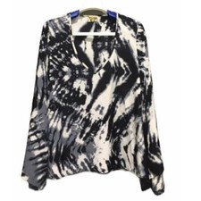 SHOW ME YOUR MUMU Size Small Tie Dye Black White Bell Sleeves V-Neck Tunic Top