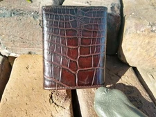 Wild Alligator Tri fold Short Wallet gator swamp skin leather hide Rust Brn FB39