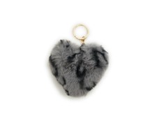 4" Gray Faux Fur Heart Shaped Animal Print Pom Keychain