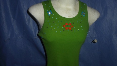 l e i LIFE,ENERGY, INTELLIGENCE,GREEN,/ BEADS TANK TOP. SZ L, G DISPLAY MODEL - Picture 2 of 4
