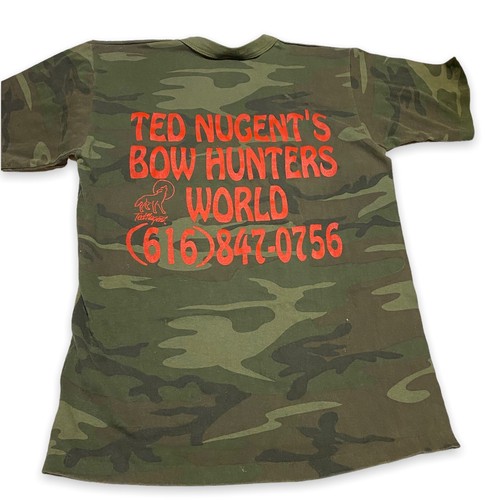 Vintage Ted Nugent Camo Wolf Shirt Herren Medium Bow Hunters World 80s - Bild 5 von 6