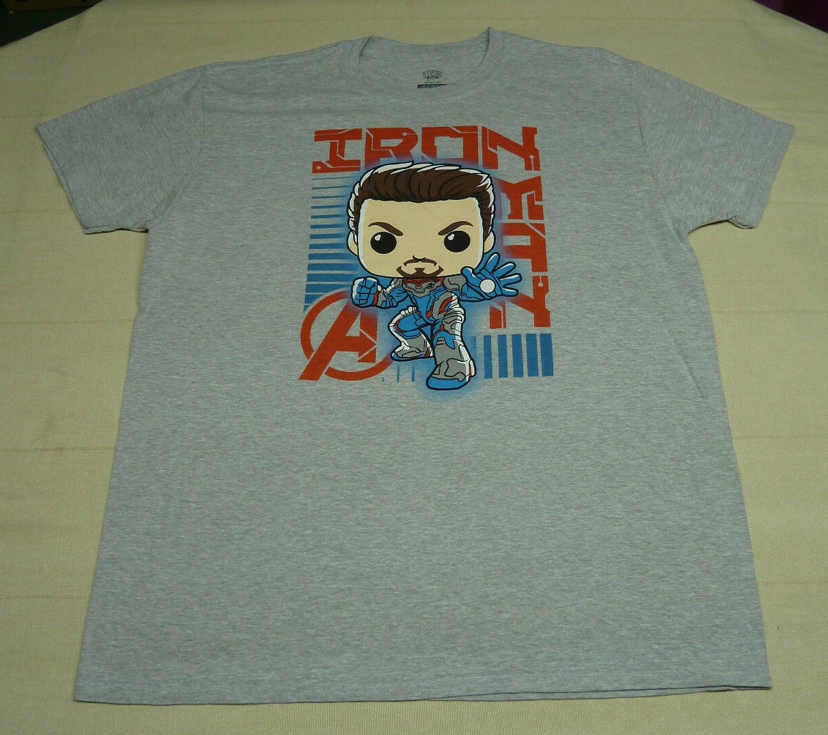 Mens Pop Tees *IRON MAN* Short Sleeve T-Shirt Size XL Gray Cotton