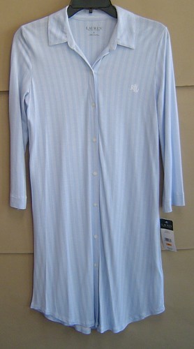 NWT $64 RALPH LAUREN Size S JERSEY SLEEPSHIRT Blue Stripe LN31552 - Picture 2 of 4