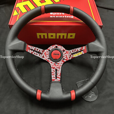 Red momo ULTRA 350mm14''Deep Dish Genuine Leather RacingCar Sport