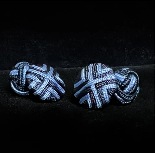 Prince of Scots Round Cap Silk Knot Cufflinks Navy Light Blue Mens Formal Set