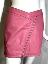 Wilsons Leather PINK Asymmetric Zipper Mini Skirt Size 2, Vintage Y2K 1990s