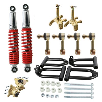 Go Kart Front Suspension Shock Swing Arm Kit Tie Rod Steering Spindle Wheel Hubs