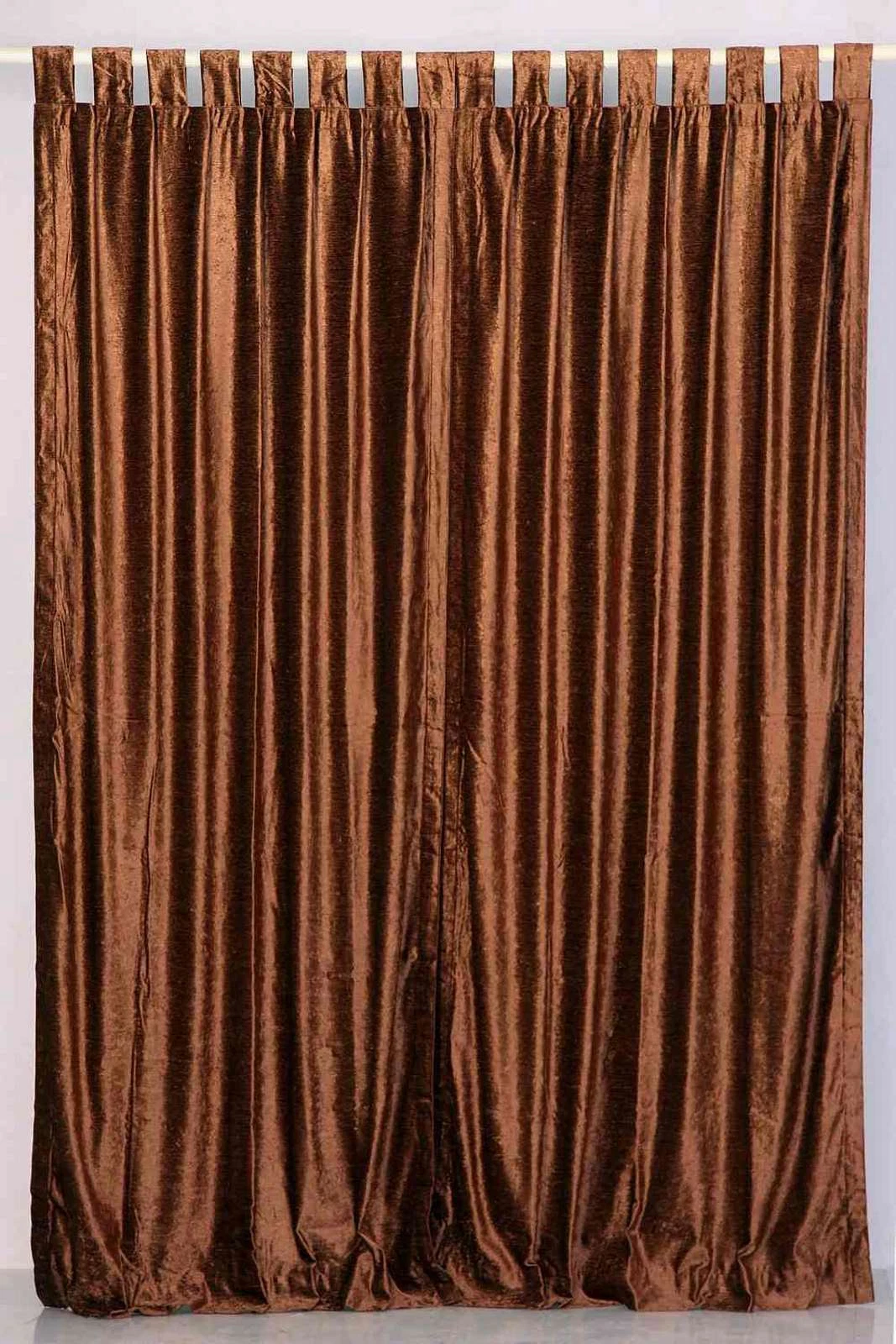 Brown Tab Top Velvet Curtain / Drape / Panel - Piece