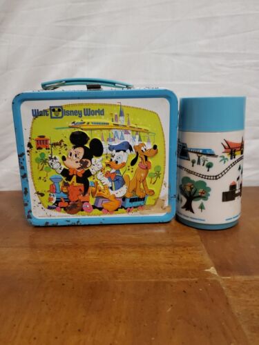 Walt Disney World Metal Lunchbox By Aladdin W/ Thermos 1970s Vintage