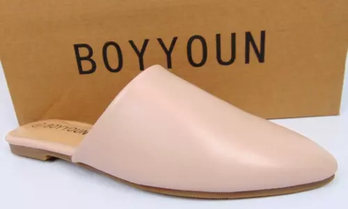 NEW! BOYYOUN Women Slip On Mules, Comfort Flats Pointed Toe Shoes Size 8.0 Blush