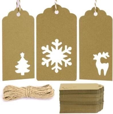 TONAK Gift Tags with Holes Present Wrap Tag Paper Twine Vintage Label Christmas 100pcs