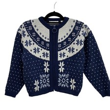Vintage Christie Brooks girls winter sweater zip up blue white size M 10-12