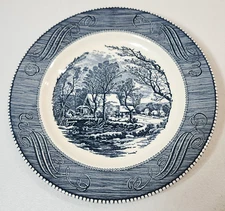 Vintage Royal China Blue Currier and Ives Old Grist Mill Dinner Plate 10"