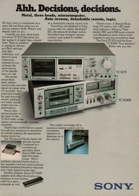 Sony - TC-K75/TC-K96R Cassette Decks - Original Magazine Ad - 1980