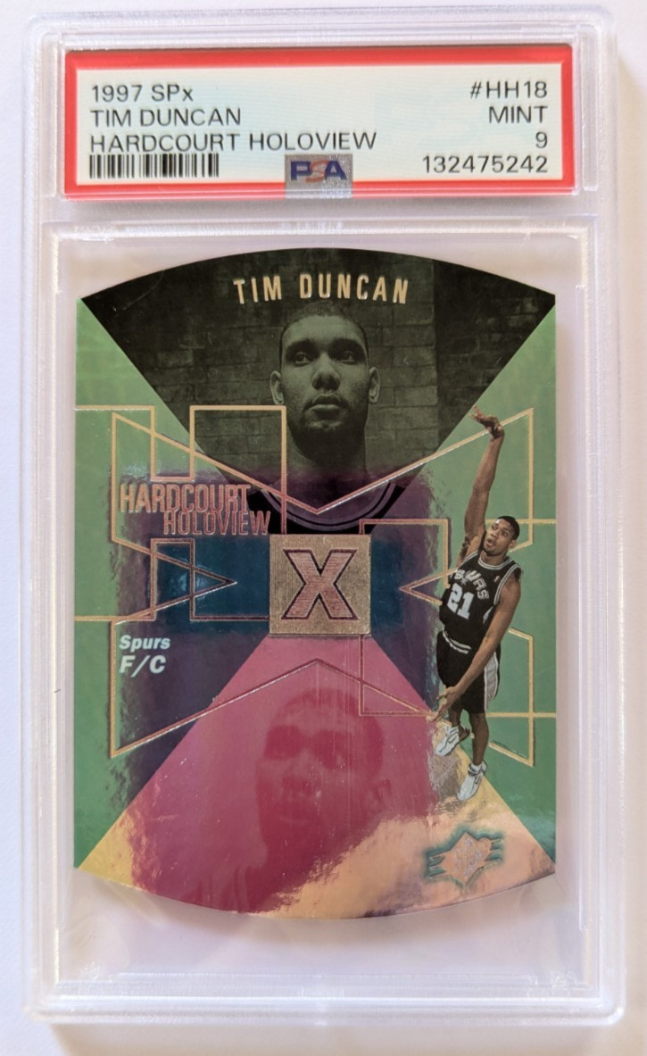 1997 SPx #HH18 Tim Duncan Hardcourt Holoview Graded PSA MINT 9