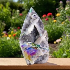 Natural Large Rare Aura Sphalerite Druzy Tower Obelisk Healing Mineral Ornament