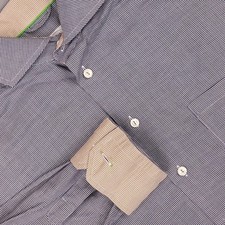 Eton Shirt Mens Medium Blue White Slim Fit Long Sleeve Micro Check Cotton Dress