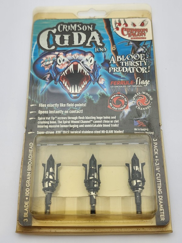 New 3 crimson cuda mechanical Broadheads - 100 Grain - 1-3/4" Dia