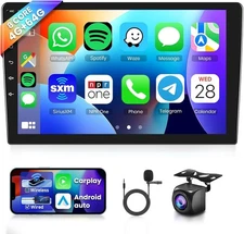 Podofo 10.1" Android 13 Double Din Car Stereo w/ Wireless CarPlay/Android Auto