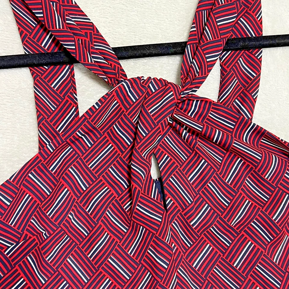 Vestido halter Banana Republic para mujer talla 2 ajuste forrado estilo rojo azul geométrico Foto 2 de 4