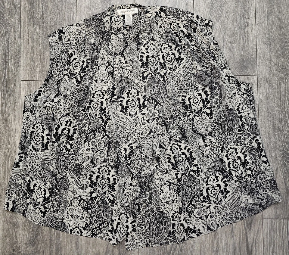 Conjunto Chaleco y Falda Vintage Jones New York Seda 2 Piezas Floral Negro 24W Top 20W Falda Foto 4 de 4