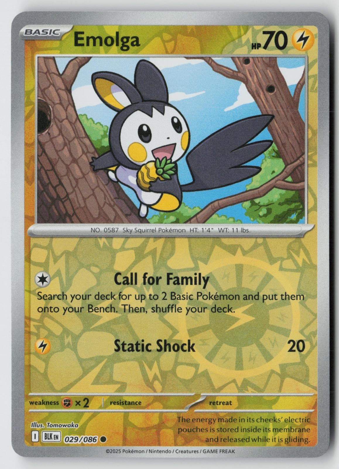 Emolga 029/086 Common Black Bolt Pokemon Reverse Holo Near Mint