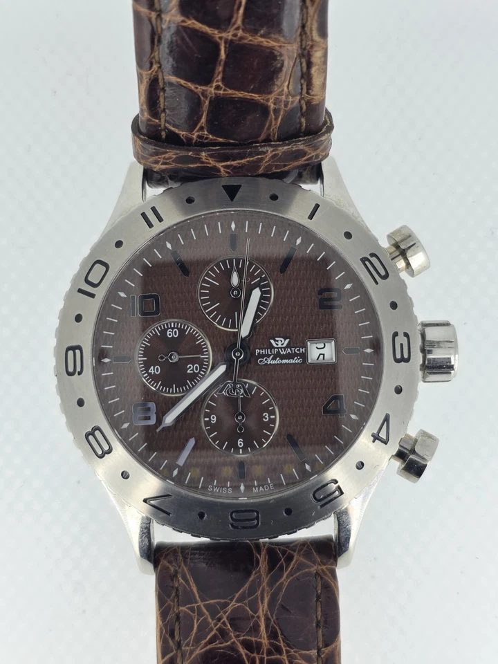 RELOJ PHILIP ALMIRALE 7750 VALJOUX RARO MARRÓN ESFERA GOFRE CRONO AUTOMÁTICO Foto 2 de 4
