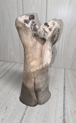 Vtg 70s Brutalist Abstract Sculpture Two Faces Lovers Art Studio Pottery Signed