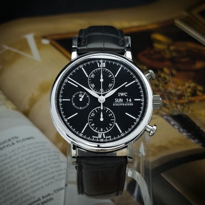 IWC Portofino Chronograph 42mm Day Date Black Dial - Full Set IW391008