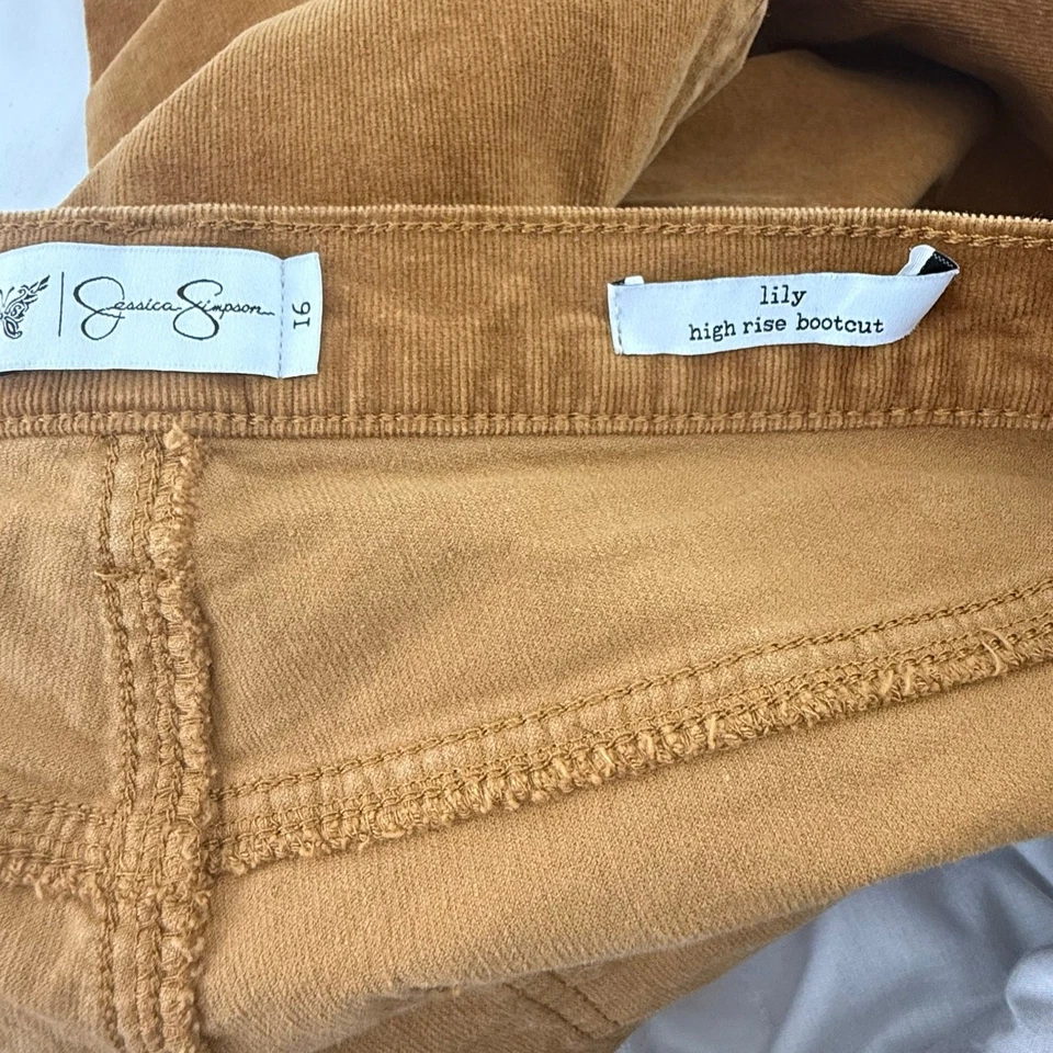 Jessica Simpson Lily High Rise Bootcut Corduroy Pants Sz 16 Camel Brown Stretch - Image 4 of 4
