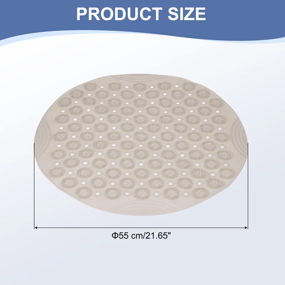 21.65 x 21.65" Round Non-slip Shower Mat with Suction Cup & Drain Hole, Khaki - Изображение 2 из 4
