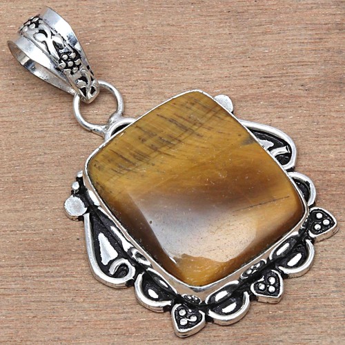 Pendant Tiger's Eye Gemstone Handicraft Valentine'Day Gift Silver Jewelry 2" - Picture 3 of 7