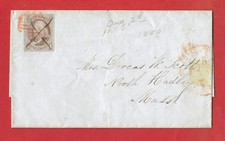 US # 1 four margin on cover with Boston red grid cancel and letter, Cat $500