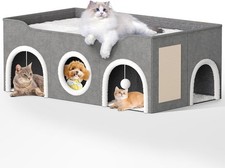 Top Bed Three Rooms Cat Condos,All-in-1 Extra-Wide Cat House Indoor  Multi Cats