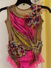 Handmade Rhythmic Gymnastics Leotard with Swarovski Crystals Girls Ages 8-10