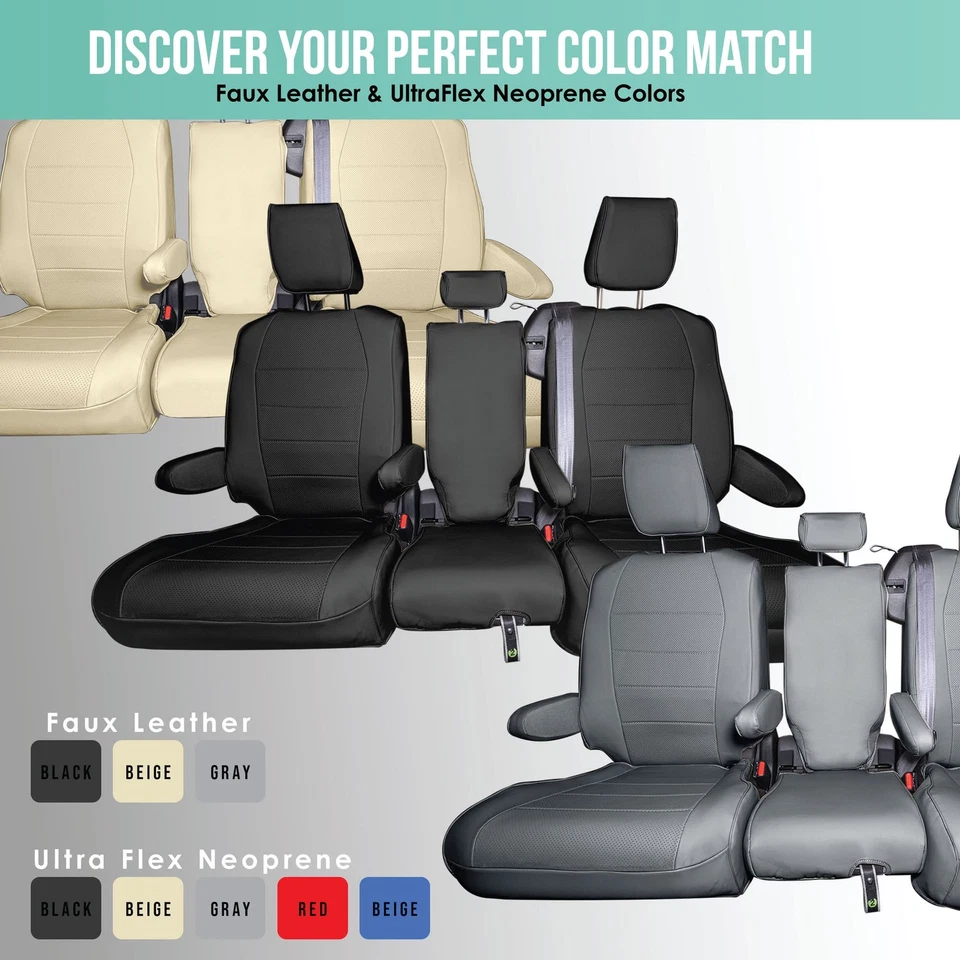 Fundas de asiento de auto Toyota Sienna 2021-2024 ajuste personalizado 7 u 8 plazas - Elige "Tamaño" Foto 2 de 4
