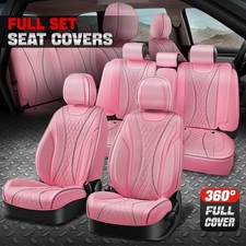 Juego completo de fundas de asiento de cuero sintético de tela rosa con patrón de diamante