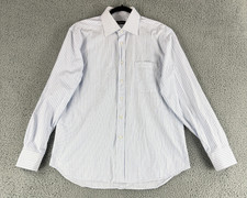 Canali Dress Shirt Mens Large Blue White Stripe Long Sleeve 100 Cotton Italy