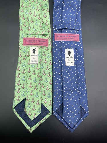 Lote de 2 corbatas Vineyard Vines 3,5x63 ancla para pájaros y barco náutico usadas en excelente estado - Imagen 2 de 7