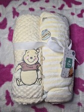 Yellow  White Winnie the Pooh 2-Pack Baby Blanket Set - New, see description