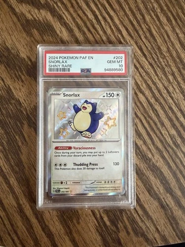 Pokémon Snorlax SV: Paldean Fates Shiny Rare Holo PSA 10 202/091 2024