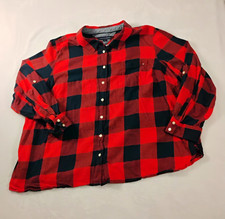 Tommy Hilfiger Mens 2X Red/Black Plaid Flannel Cotton LS Button-Up Pockets
