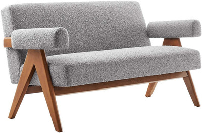 Lyra Light Gray Boucle Fabric Loveseat - Stylish & Cozy Seating Solution