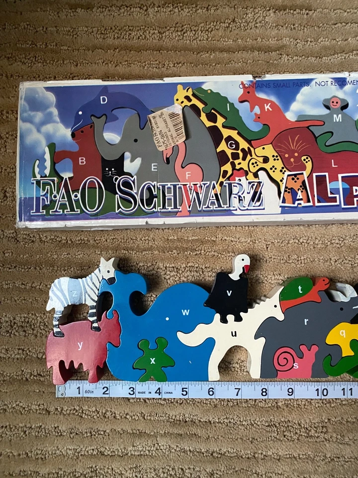 VTG FAO Schwarz Alphabet Animals 26 PC All Wood Playset Puzzle - Image 4 of 4